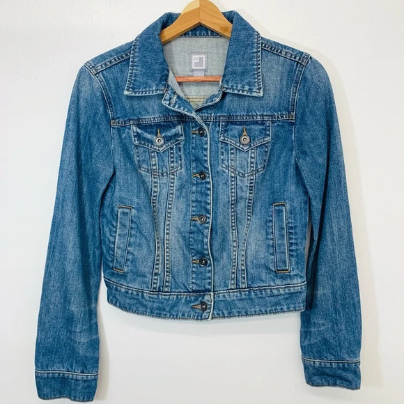JCP Denim Trucker Jacket Woman‎ Small  Blue 100% Cotton Western Boho Travel Work - Picture 1 of 11
